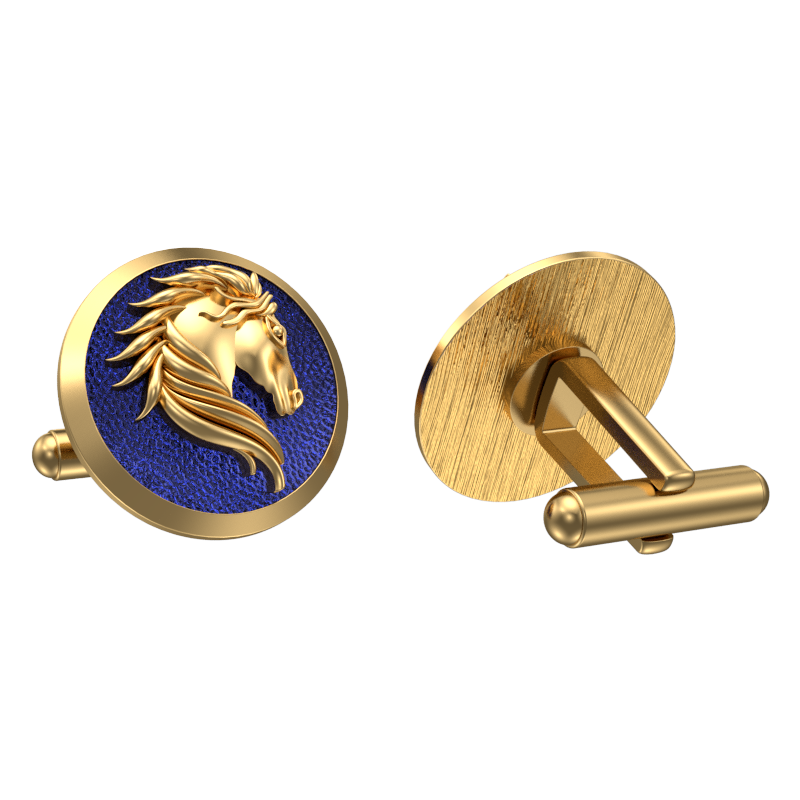 Horse, Wild Cufflink Set with 18kt Gold & Black Ruthenium Plating on Brass.