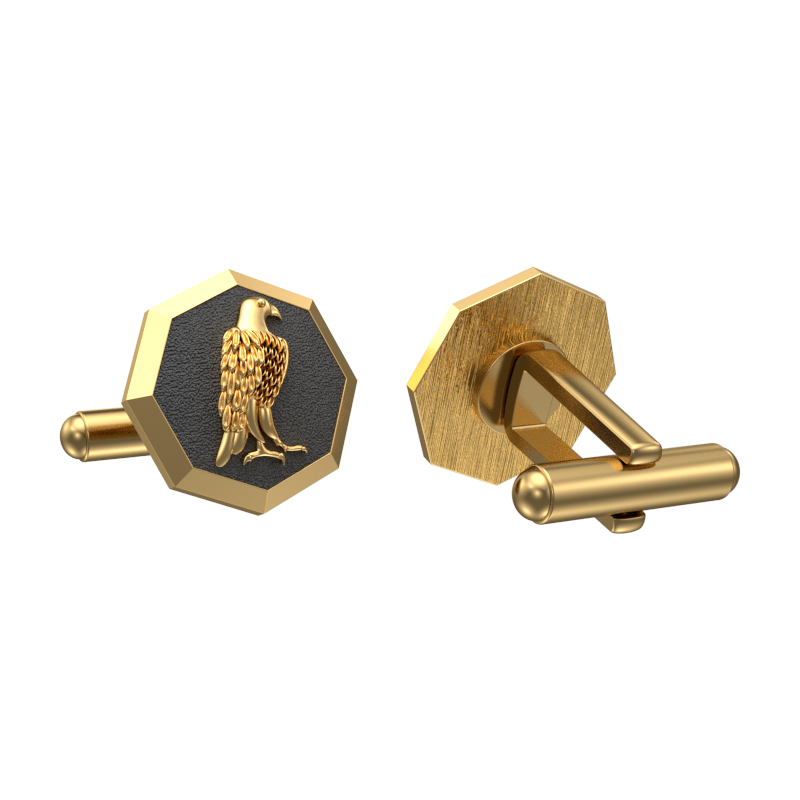 Falcon, Wild Cufflink Set with 18kt Gold & Black Ruthenium Plating on Brass.