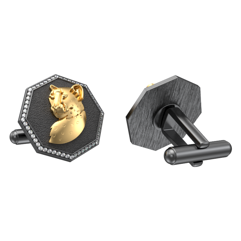 Leopard Luxe, Wild Cufflink Set with CZ Diamonds, 18kt Gold & Black Ruthenium Plating on Brass.