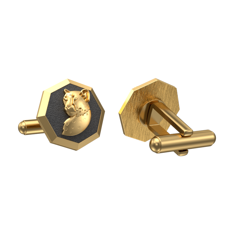 Leopard, Wild Cufflink Set with 18kt Gold & Black Ruthenium Plating on Brass.