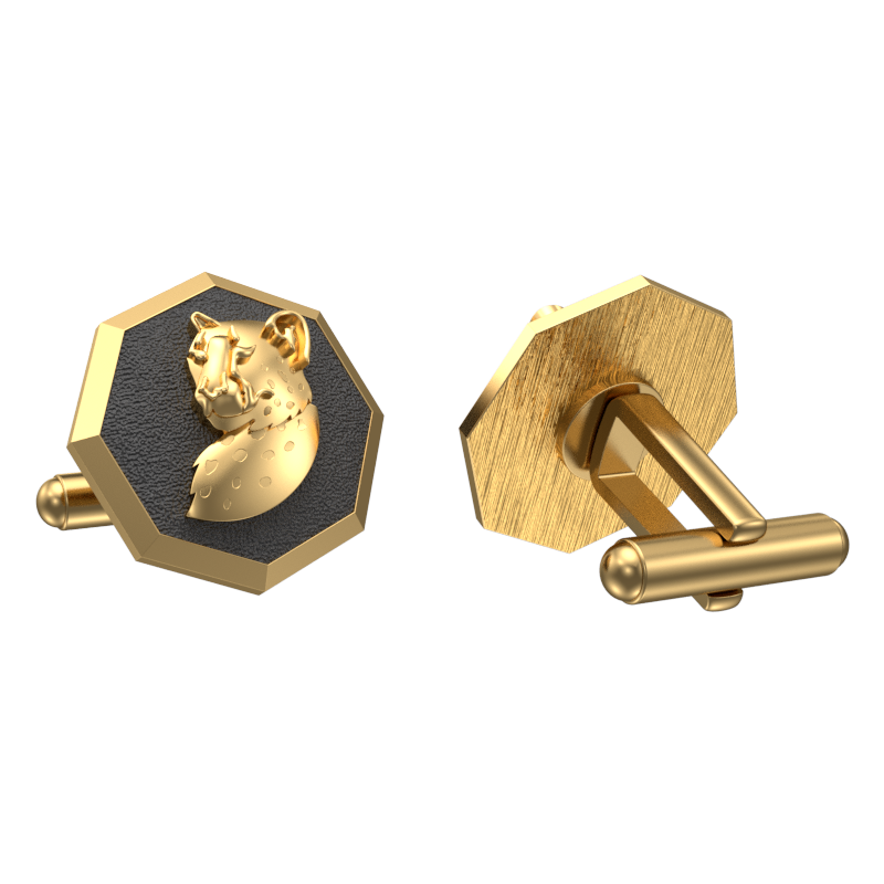 Leopard, Wild Cufflink Set with 18kt Gold & Black Ruthenium Plating on Brass.