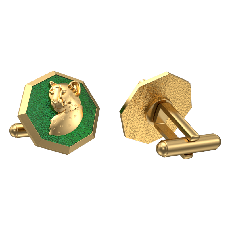 Leopard, Wild Cufflink Set with 18kt Gold & Black Ruthenium Plating on Brass.