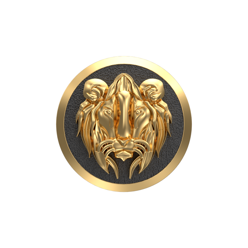 Lion, Wild Cufflink Set with 18kt Gold & Black Ruthenium Plating on Brass.