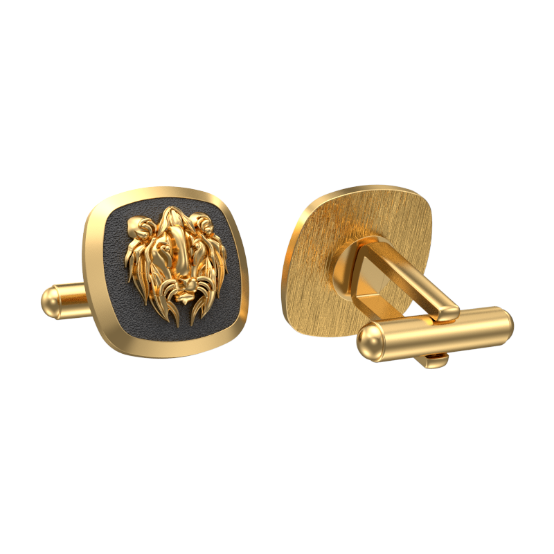 Lion, Wild Cufflink Set with 18kt Gold & Black Ruthenium Plating on Brass.