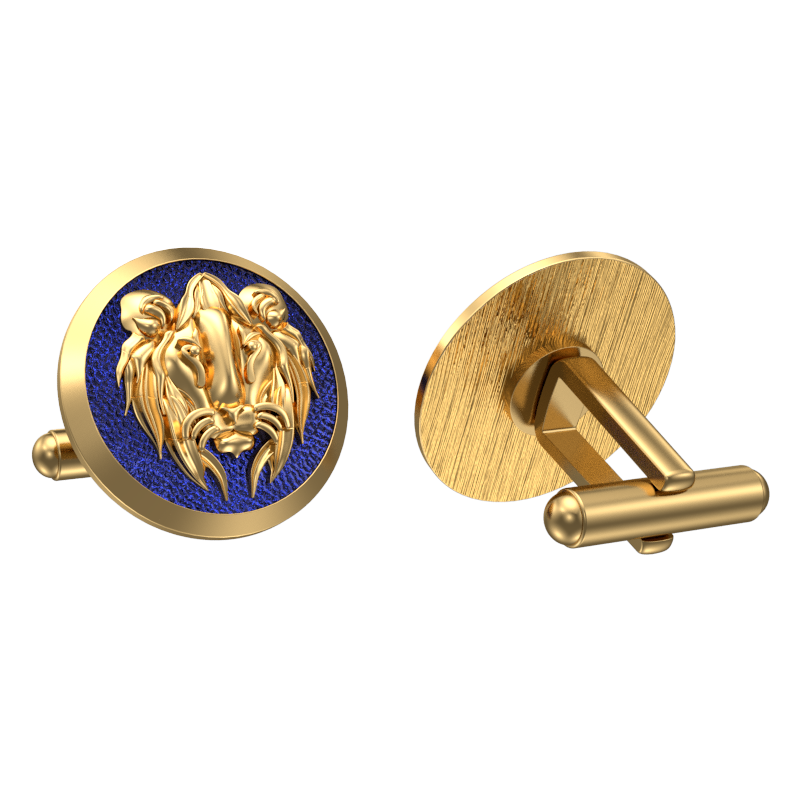 Lion, Wild Cufflink Set with 18kt Gold & Black Ruthenium Plating on Brass.