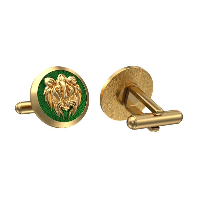 Lion, Wild Cufflink Set with 18kt Gold & Black Ruthenium Plating on Brass.