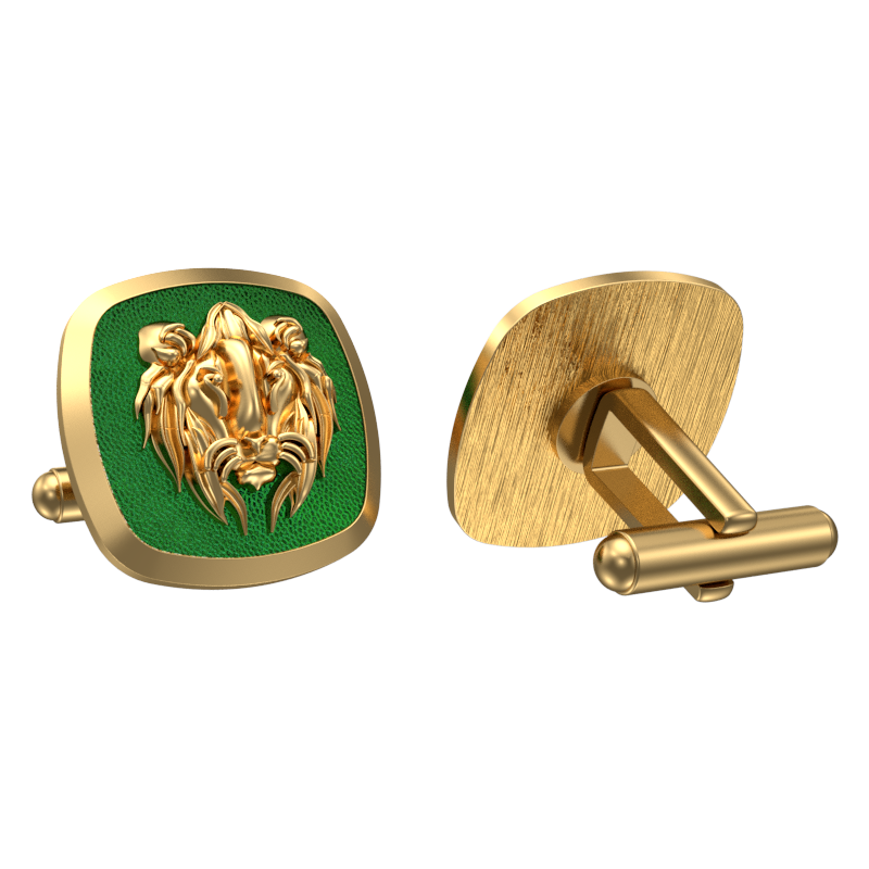 Lion, Wild Cufflink Set with 18kt Gold & Black Ruthenium Plating on Brass.