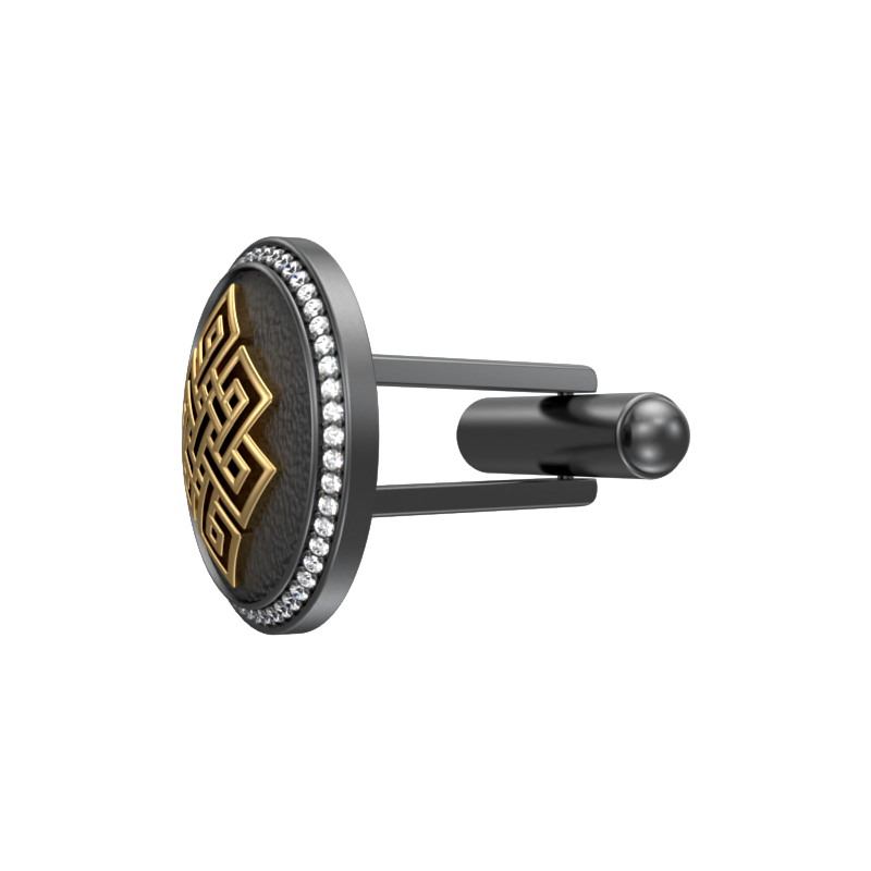 Infinity Luxe, Spiritual Cufflink Set with CZ Diamonds, 18kt Gold & Black Ruthenium Plating on Brass.