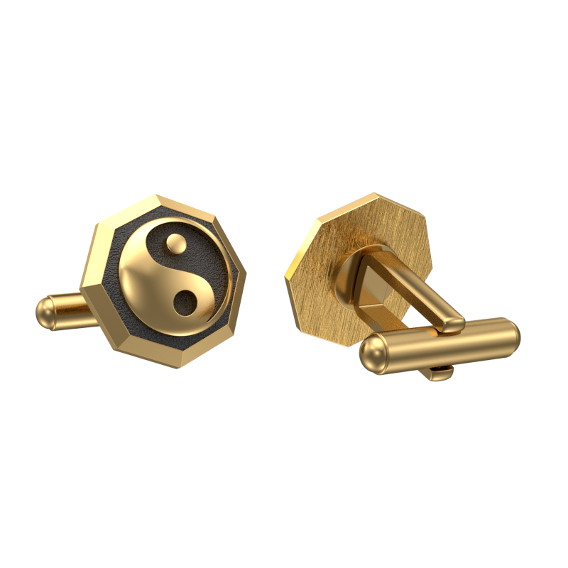 Ying Yang, Spiritual Cufflink Set with 18kt Gold & Black Ruthenium Plating on Brass.