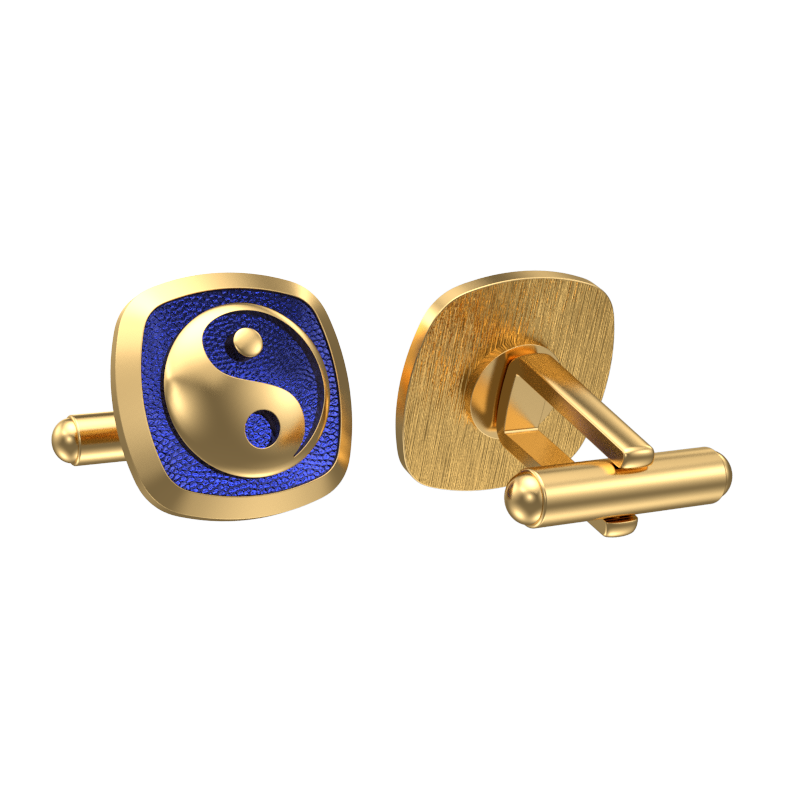 Ying Yang, Spiritual Cufflink Set with 18kt Gold & Black Ruthenium Plating on Brass.