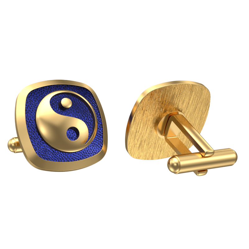 Ying Yang, Spiritual Cufflink Set with 18kt Gold & Black Ruthenium Plating on Brass.