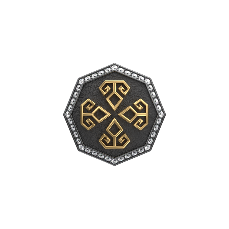 Power Luxe, Spiritual Cufflink Set with CZ Diamonds, 18kt Gold & Black Ruthenium Plating on Brass.