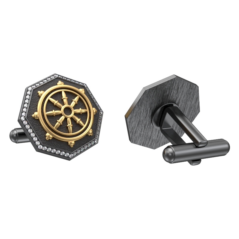 Dharma Luxe, Spiritual Cufflink Set with CZ Diamonds, 18kt Gold & Black Ruthenium Plating on Brass.