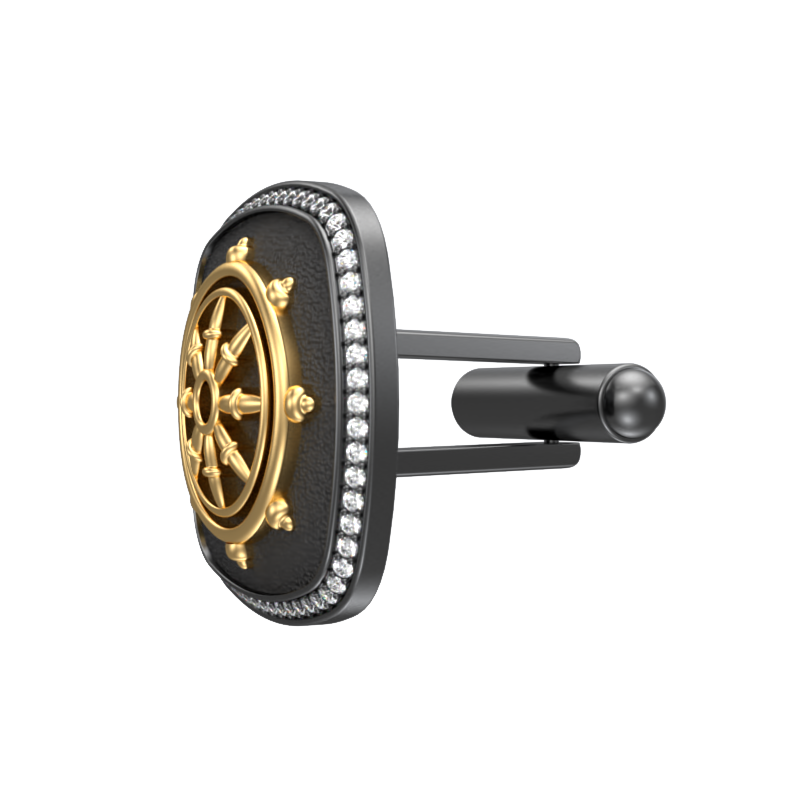 Dharma Luxe, Spiritual Cufflink Set with CZ Diamonds, 18kt Gold & Black Ruthenium Plating on Brass.