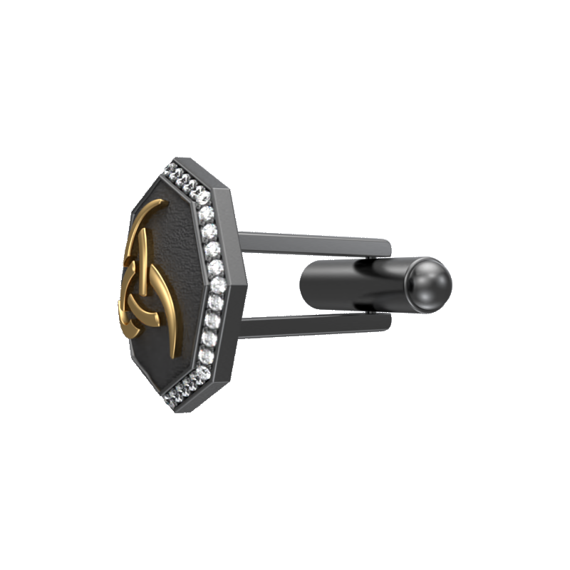 Odin Luxe, Spiritual Cufflink Set with CZ Diamonds, 18kt Gold & Black Ruthenium Plating on Brass.