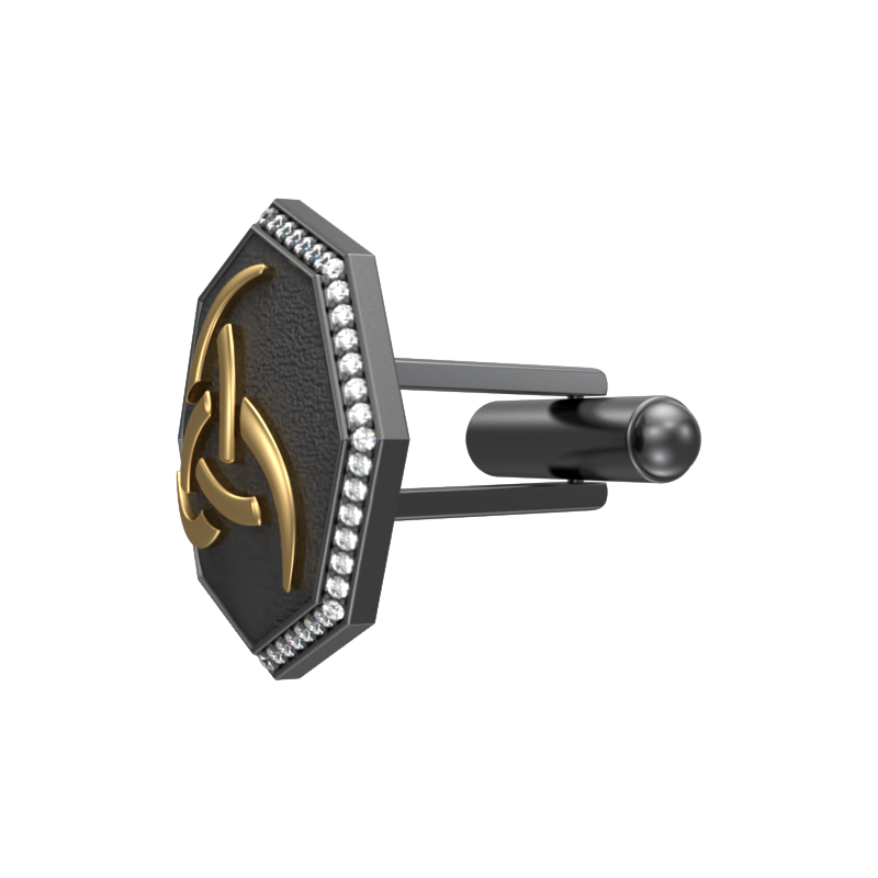 Odin Luxe, Spiritual Cufflink Set with CZ Diamonds, 18kt Gold & Black Ruthenium Plating on Brass.