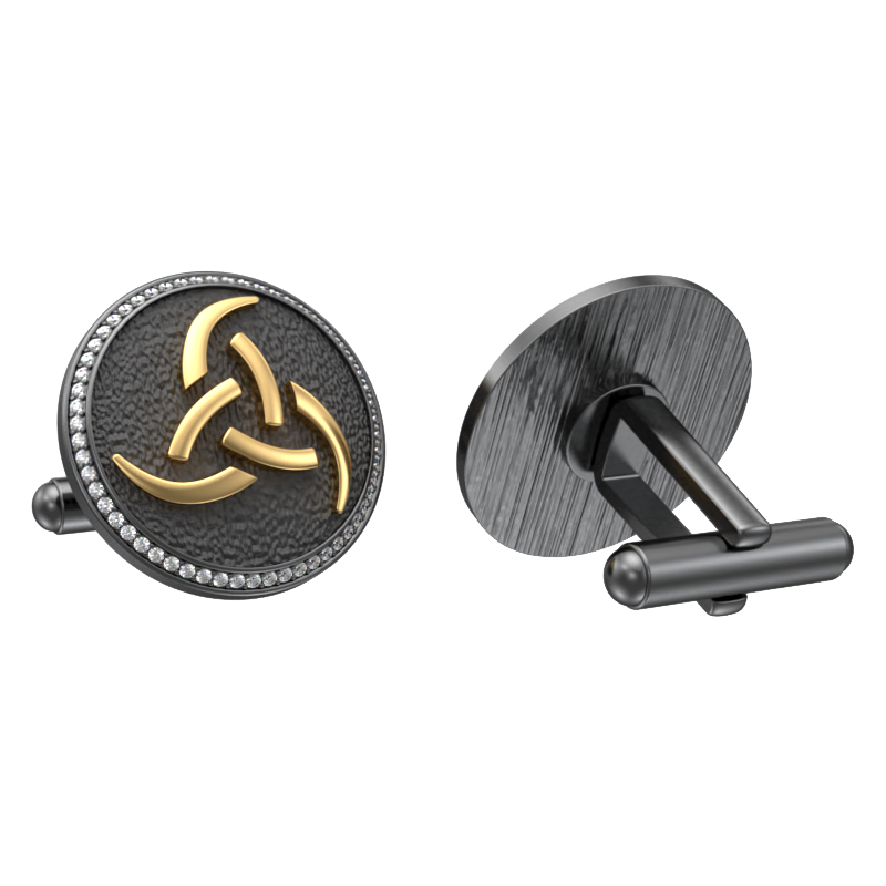 Odin Luxe, Spiritual Cufflink Set with CZ Diamonds, 18kt Gold & Black Ruthenium Plating on Brass.