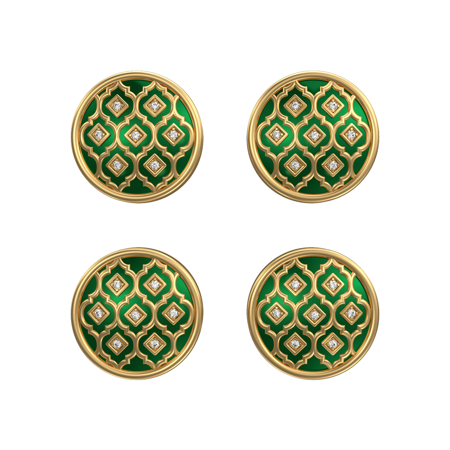 Ornate Luxe, Classic Kurta Button Set with CZ Diamonds, 18kt Gold Plating and Enamel.