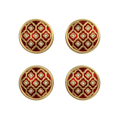 Ornate Luxe, Classic Kurta Button Set with CZ Diamonds, 18kt Gold Plating and Enamel.