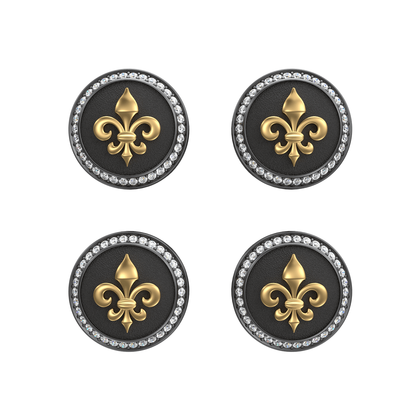 Fleur di lis  Luxe, Spiritual Kurta Button set with CZ Diamonds, 18kt Gold & Black Reuthenium Plating.