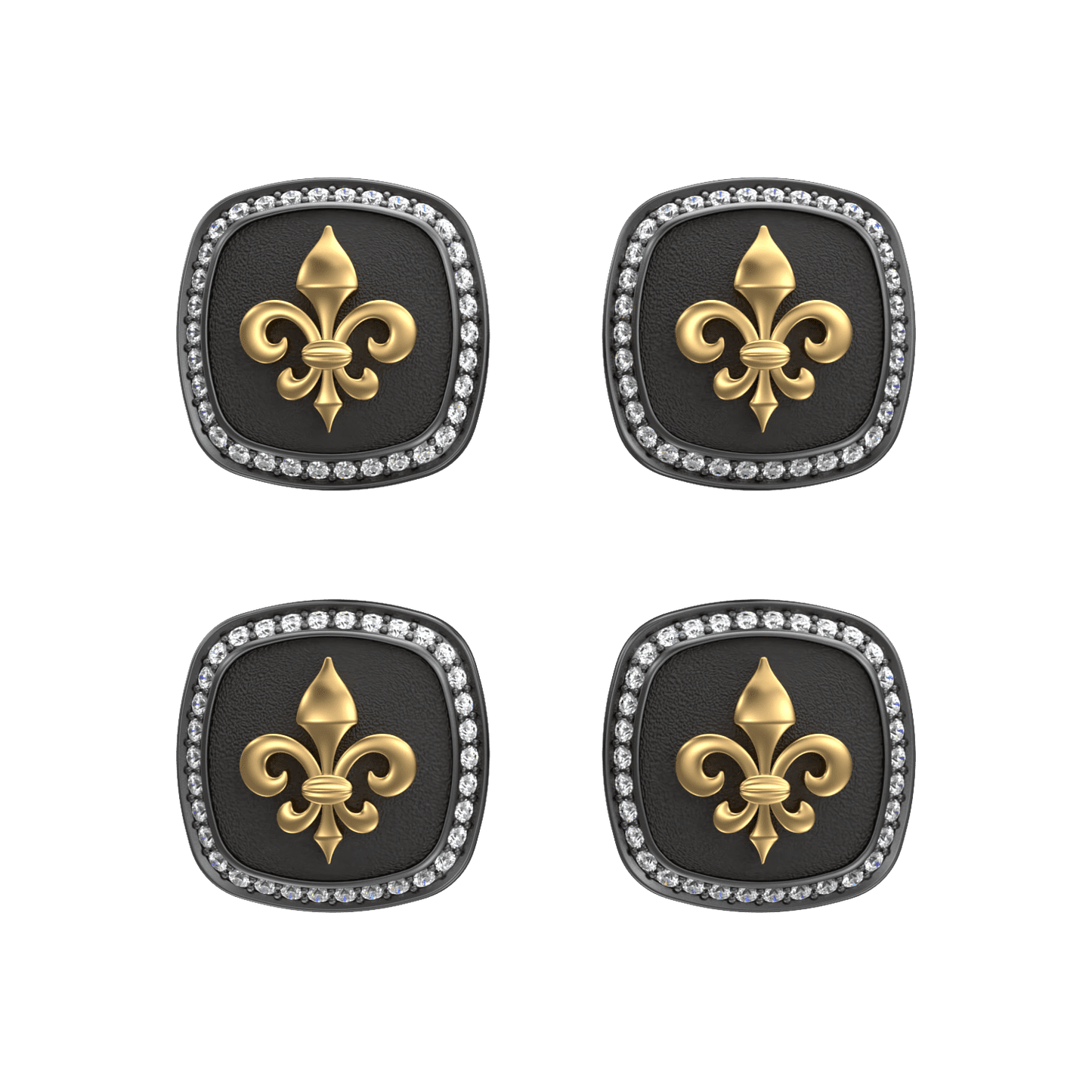 Fleur di lis  Luxe, Spiritual Kurta Button set with CZ Diamonds, 18kt Gold & Black Reuthenium Plating.