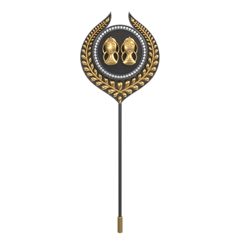 Gemini Zodiac Luxe, Leaf Constellation Lapel with CZ Diamonds, 18kt Gold & Black Ruthenium Plating on Brass.