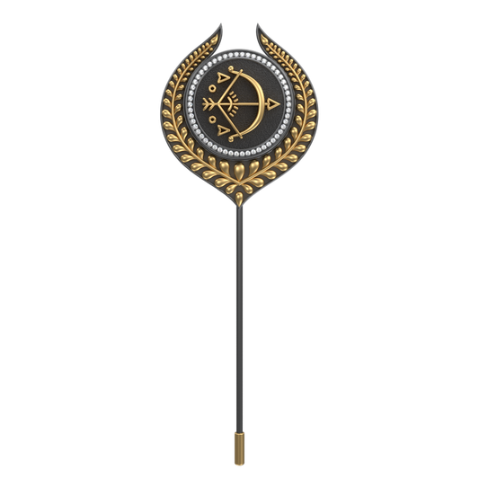 Sagittarius Zodiac, Leaf Constellation Lapel with CZ Diamond, 18kt Gold & Black Ruthenium Plating and Enamel on Brass.