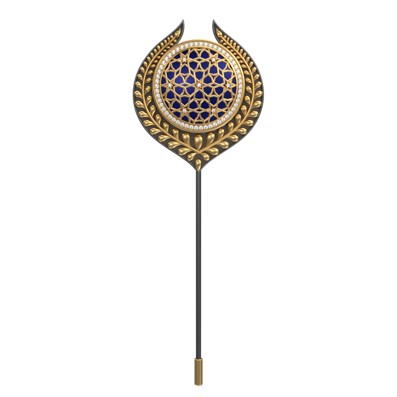 Starburst Luxe, Leaf Classic Lapel with CZ Diamonds, 18kt Gold & Black Ruthenium Plating and Enamel on Brass.