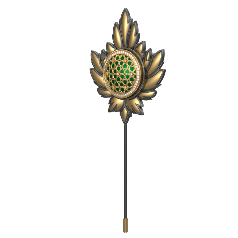 Starburst Luxe, Maple Classic Lapel with CZ Diamonds, 18kt Gold & Black Ruthenium Plating and Enamel on Brass.