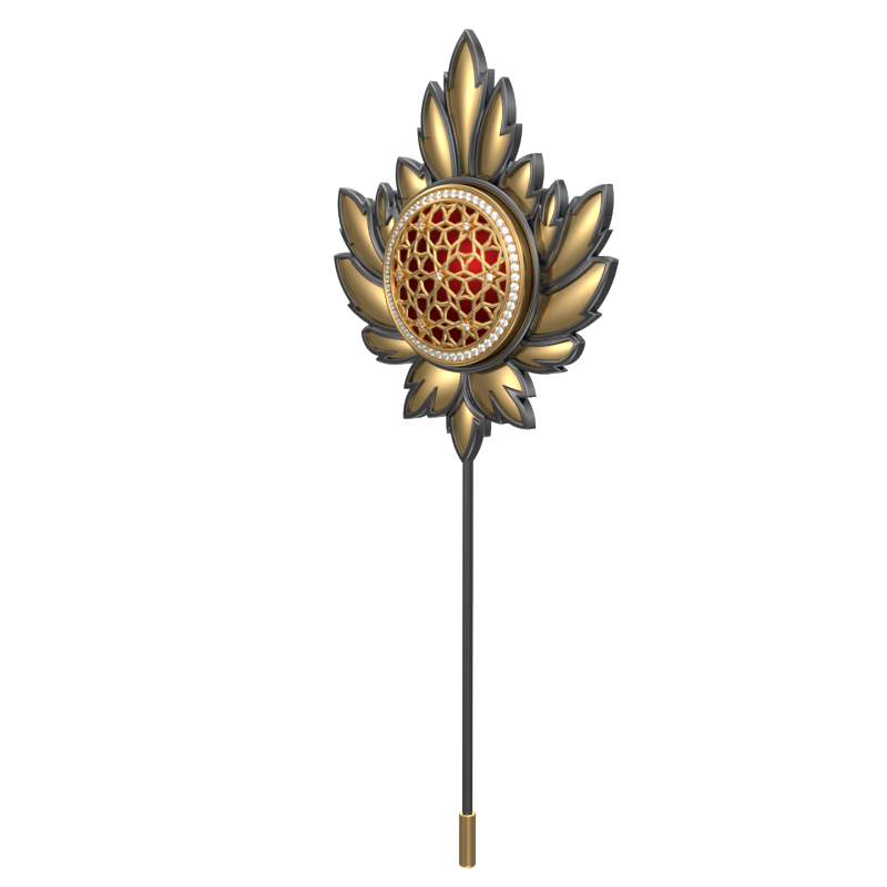 Starburst Luxe, Maple Classic Lapel with CZ Diamonds, 18kt Gold & Black Ruthenium Plating and Enamel on Brass.