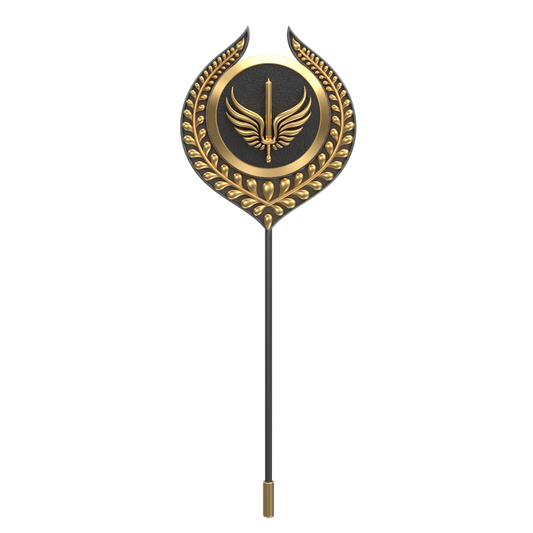 Viking Sword ,Leaf Edgy Lapel with 18kt Gold & Black Ruthenium Plating and Enamel on Brass.