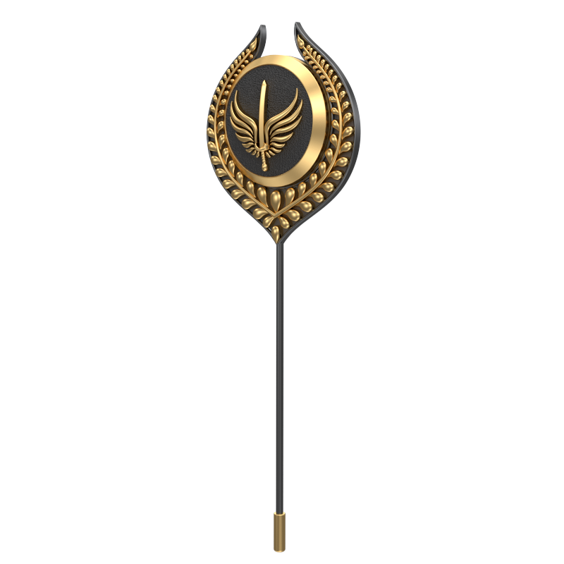 Viking Sword ,Leaf Edgy Lapel with 18kt Gold & Black Ruthenium Plating and Enamel on Brass.