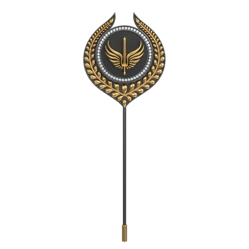Viking Sword  Luxe, Leaf Edgy Lapel with CZ Diamonds, 18kt Gold & Black Ruthenium Plating on Brass.