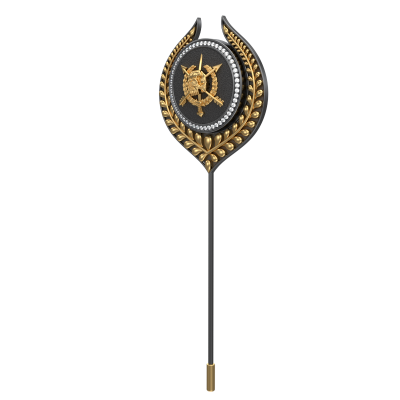 Pirate  Luxe, Leaf Edgy Lapel with CZ Diamonds, 18kt Gold & Black Ruthenium Plating on Brass.