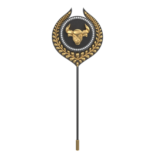 Taurus Zodiac Luxe, Leaf Constellation Lapel with CZ Diamonds, 18kt Gold & Black Ruthenium Plating on Brass.