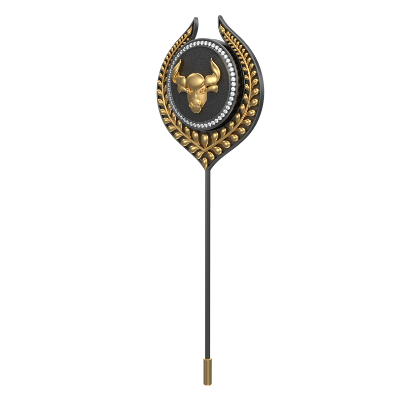 Taurus Zodiac Luxe, Leaf Constellation Lapel with CZ Diamonds, 18kt Gold & Black Ruthenium Plating on Brass.