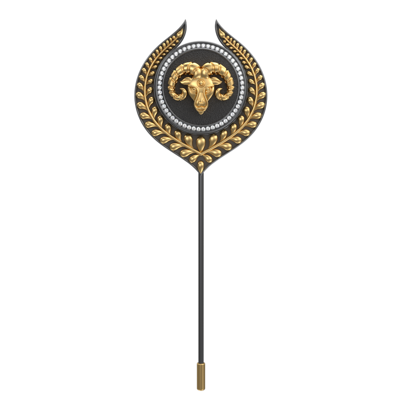 Aries Zodiac Luxe, Leaf Constellation Lapel with CZ Diamonds, 18kt Gold & Black Ruthenium Plating  on Brass.
