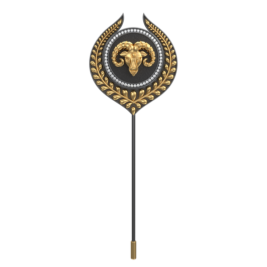 Aries Zodiac Luxe, Leaf Constellation Lapel with CZ Diamonds, 18kt Gold & Black Ruthenium Plating  on Brass.