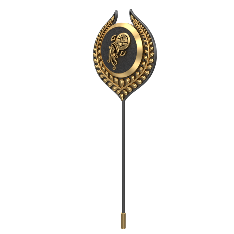 Aquarius Zodiac, Leaf Constellation Lapel with 18kt Gold & Black Ruthenium Plating and Enamel on Brass.