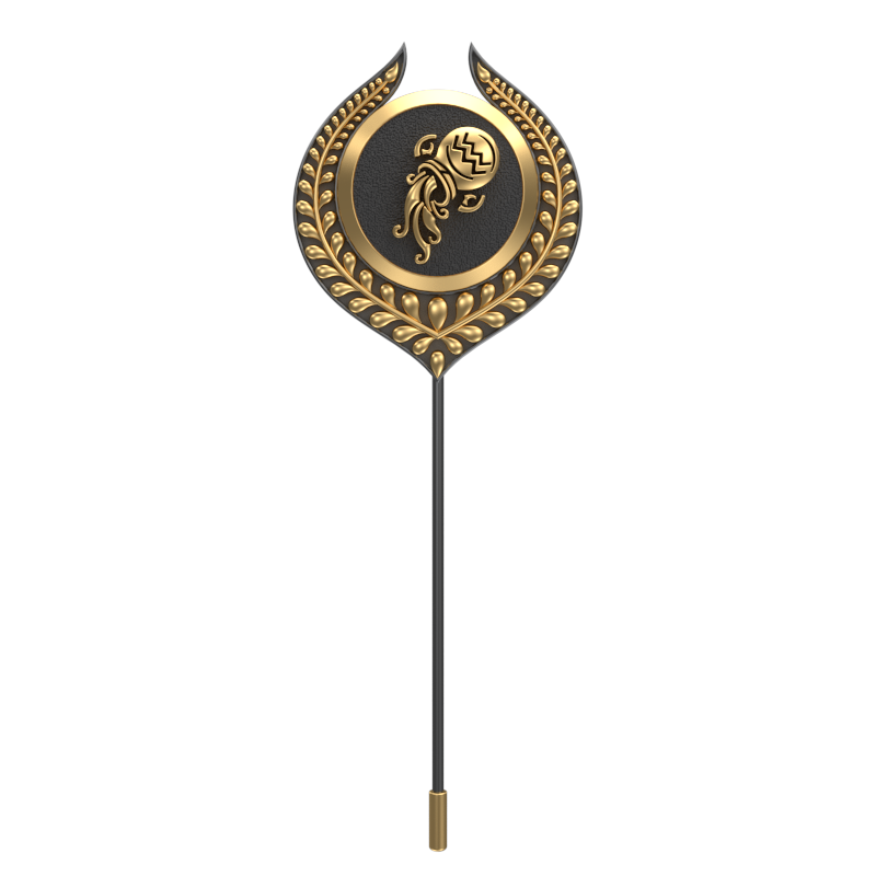 Aquarius Zodiac, Leaf Constellation Lapel with 18kt Gold & Black Ruthenium Plating and Enamel on Brass.