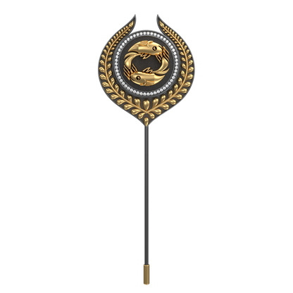 Pisces Zodiac Luxe, Leaf Constellation Lapel with CZ Diamonds, 18kt Gold & Black Ruthenium Plating on Brass.