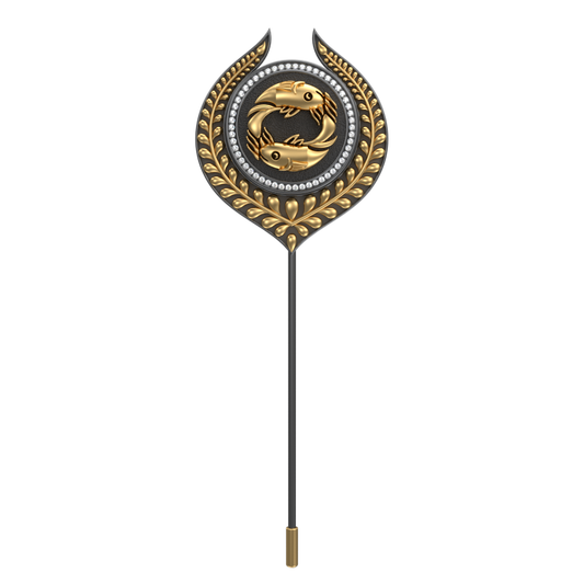 Pisces Zodiac Luxe, Leaf Constellation Lapel with CZ Diamonds, 18kt Gold & Black Ruthenium Plating on Brass.