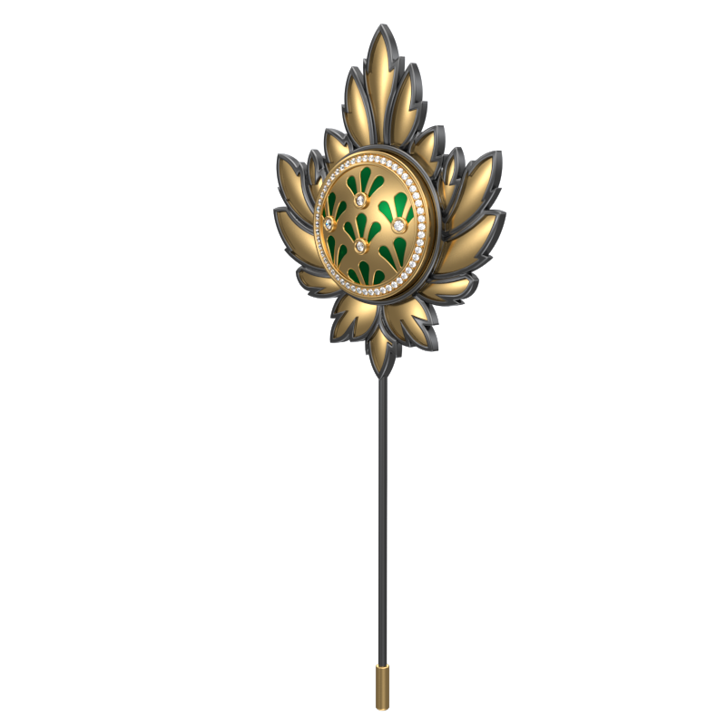 Bloom Luxe, Maple Classic Lapel with CZ Diamonds, 18kt Gold & Black Ruthenium Plating and Enamel on Brass.