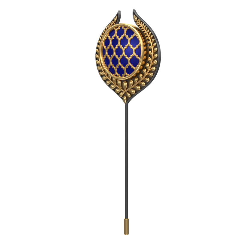Ornate , Leaf Classic Lapel with 18kt Gold & Black Ruthenium Plating and Enamel on Brass.