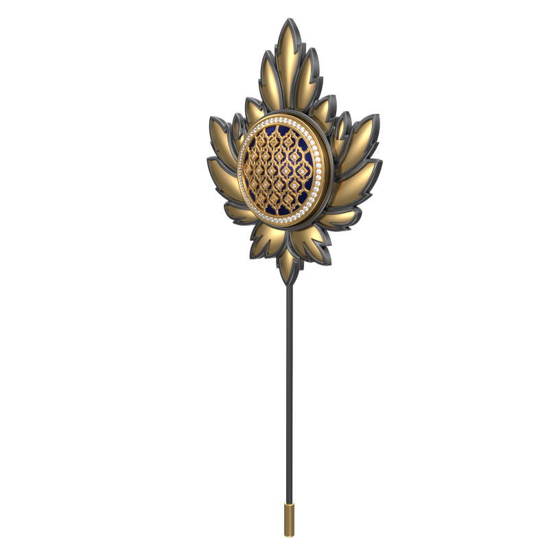 Ornate Luxe, Maple Classic Lapel with CZ Diamonds, 18kt Gold & Black Ruthenium Plating and Enamel on Brass.
