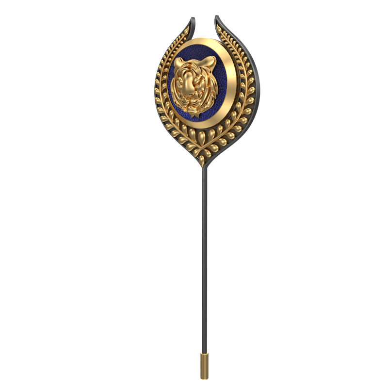 Tiger, Leaf Wild Lapel with 18kt Gold & Black Ruthenium Plating on Brass.