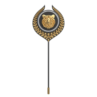 Tiger Luxe, Leaf Wild Lapel with CZ Diamonds, 18kt Gold & Black Ruthenium Plating on Brass.