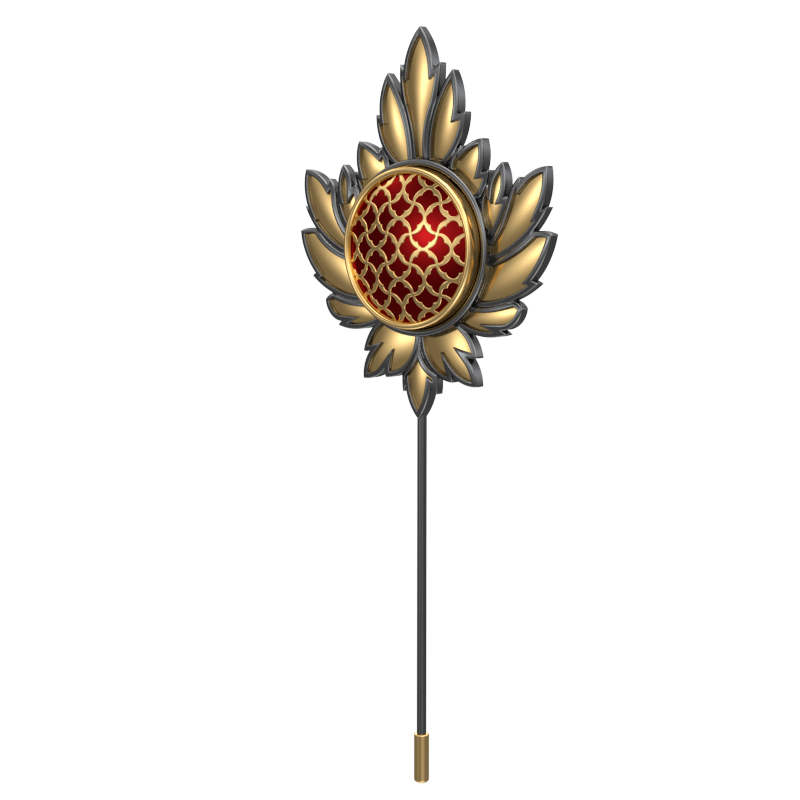 Enchanted , Maple Classic   Lapel with 18kt Gold & Black Ruthenium Plating and Enamel on Brass.