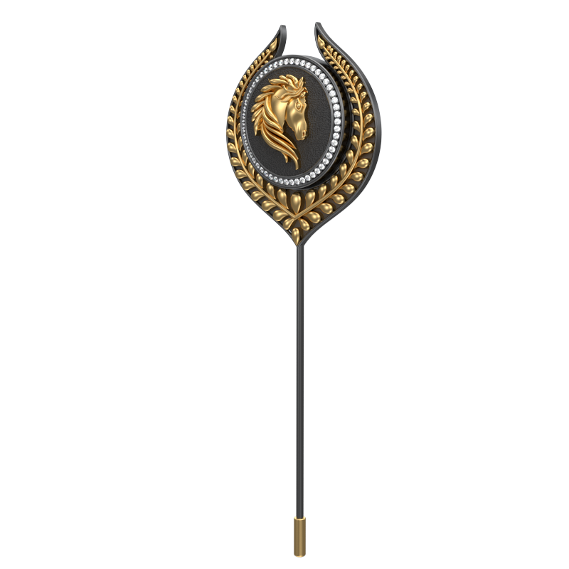 Horse Luxe, Leaf Wild Lapel with CZ Diamonds, 18kt Gold & Black Ruthenium Plating on Brass.