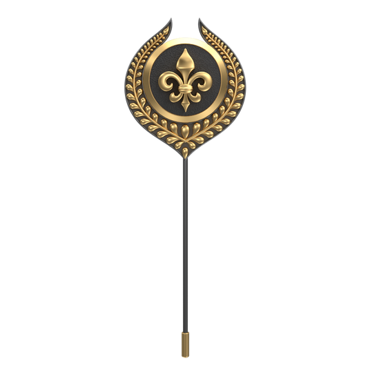 Fleur di lis, Leaf Spiritual Lapel with 18kt Gold & Black Ruthenium Plating on Brass.